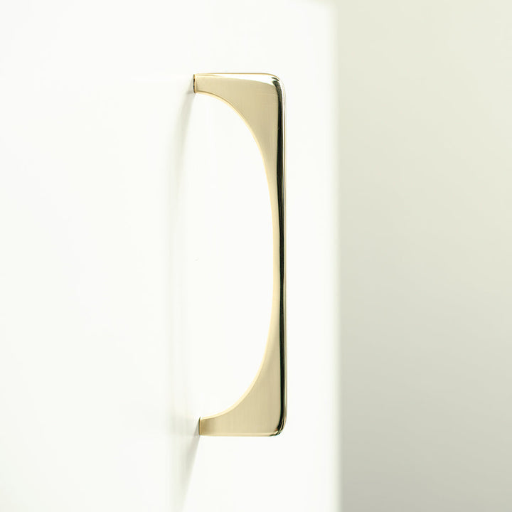 A close up of a Baccman Berglund Bridge Pull on a white wall.