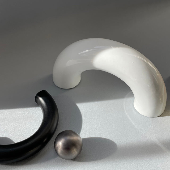 solid cast natural and white brass and bronze small cabinet hardware knob and handle by Maha Alavi