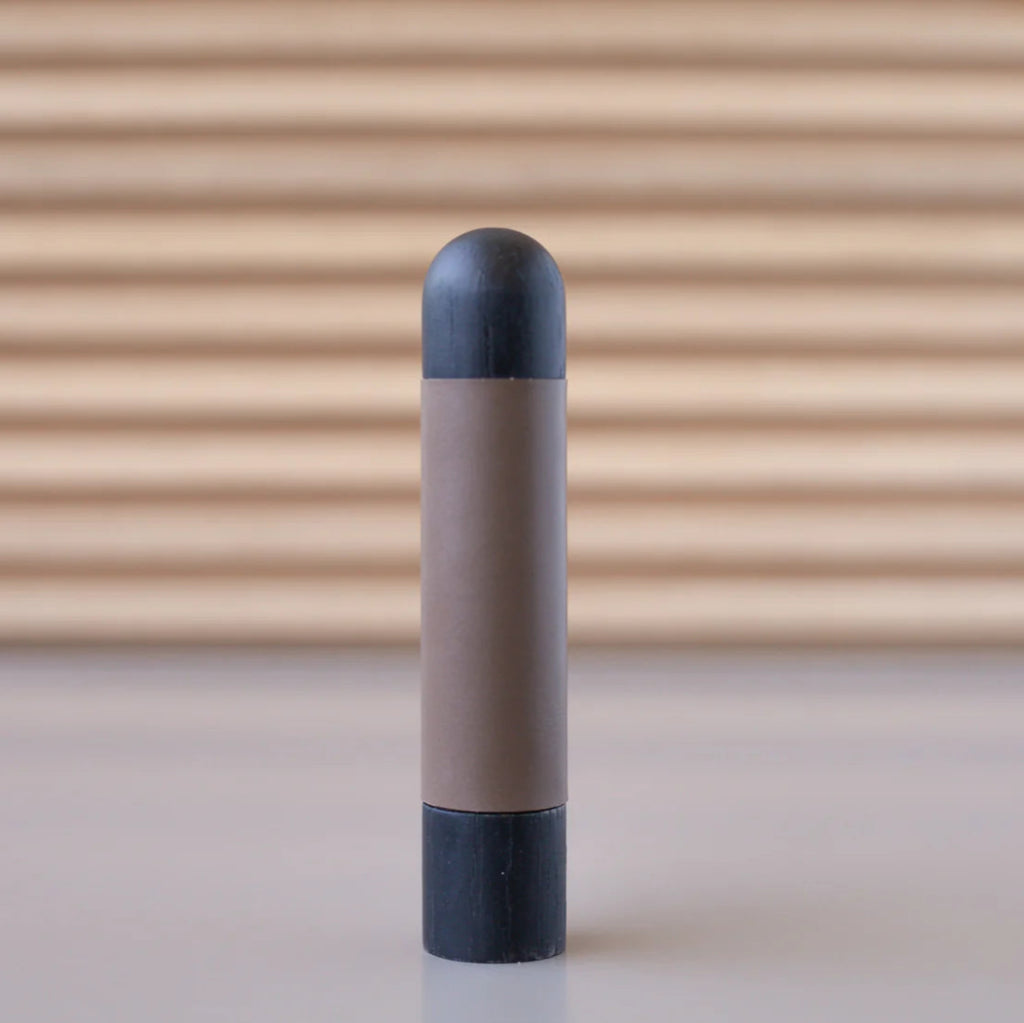 Chapman & Bose wood appliance bar pull with an oak body and a grey leather half-wrap.