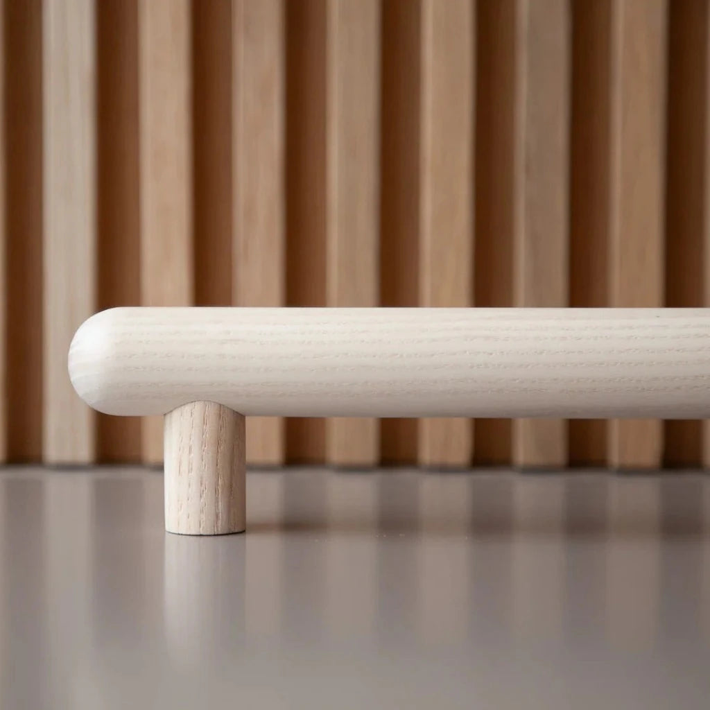 Ash wood Chapman & Bose bar pull, a turned round bar on two posts.
