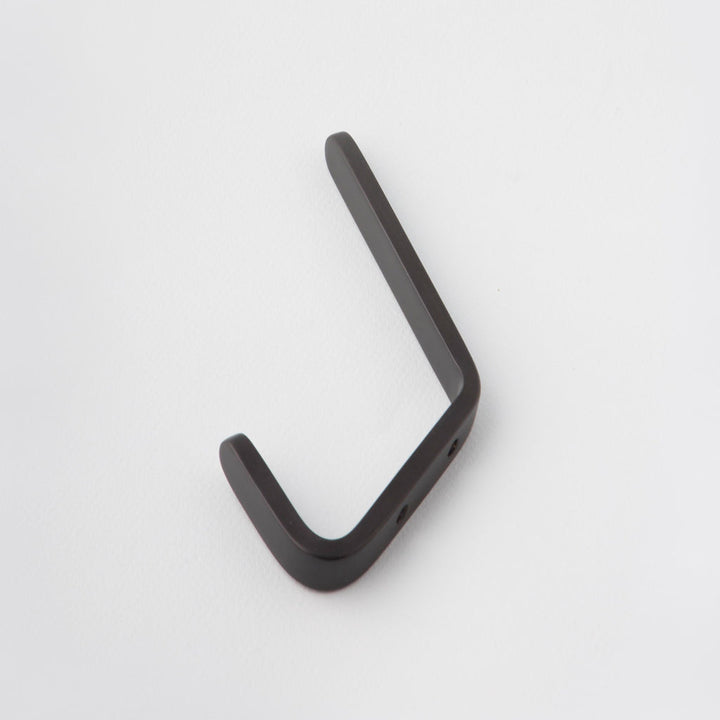 Black Double Hook. Made in Toronto, Canada. Laying flat.