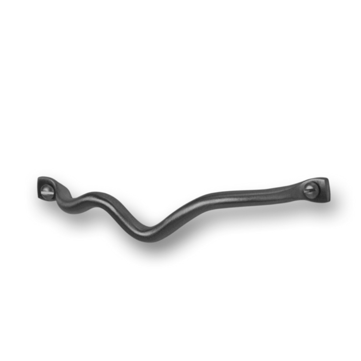 Curvature handles, blackened brass finish, cabinet pull, horizontal flat lay