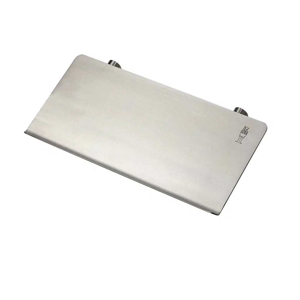 Stainless steel shelf on white background
