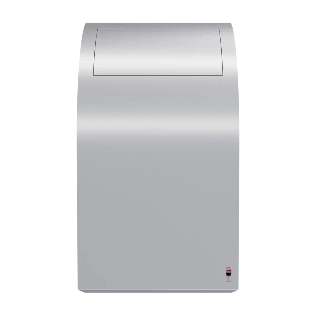 Stainless steel waste bin on white background