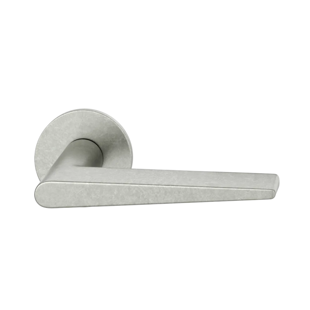 Aluminum pure natural FSB 1005 door lever, a wedge-profile lever on a round rose.