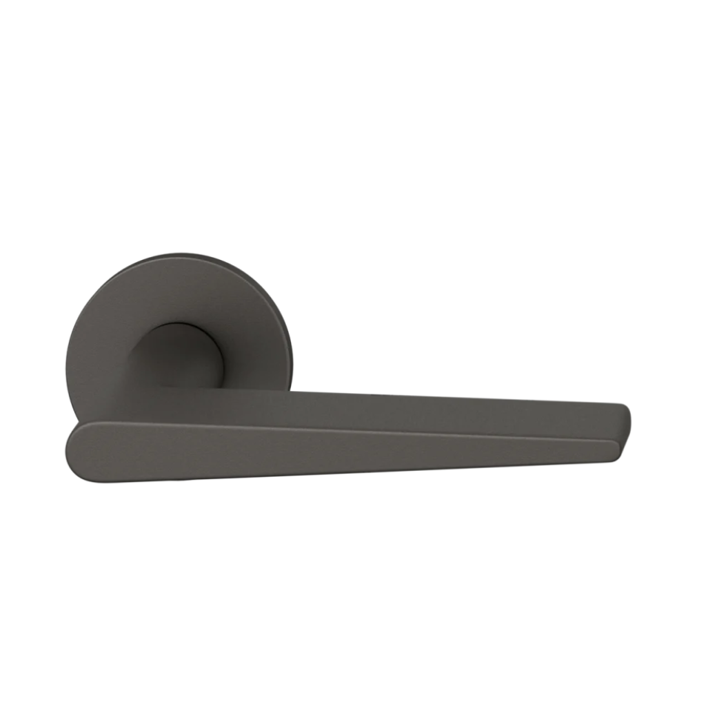 Dark bronze anodized FSB 1005 door lever, a wedge-profile lever on a round rose.