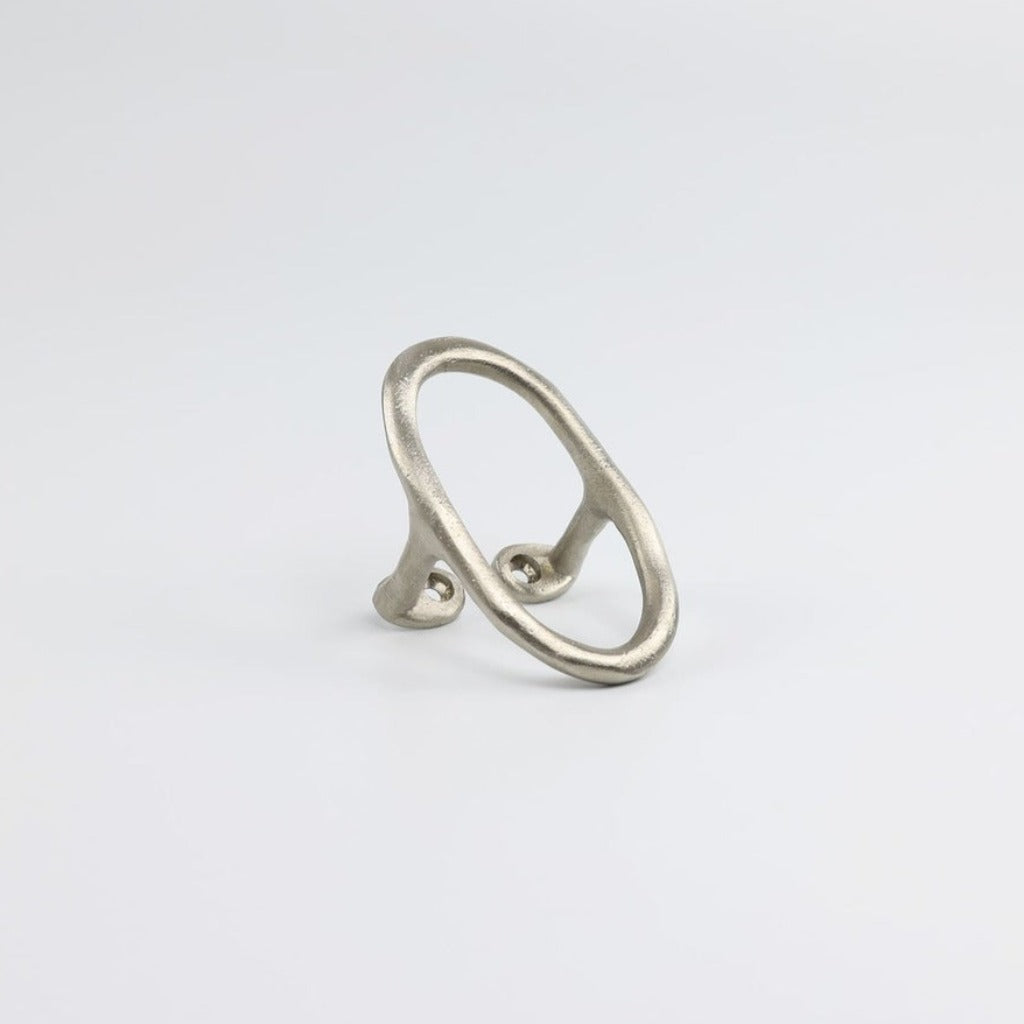 Satin Nickel casting Libre Forme No. 7 wall hook, cabinet pull, or curtain tie back designed as Jewelry hardware collection by Mi&Gei Edition.
