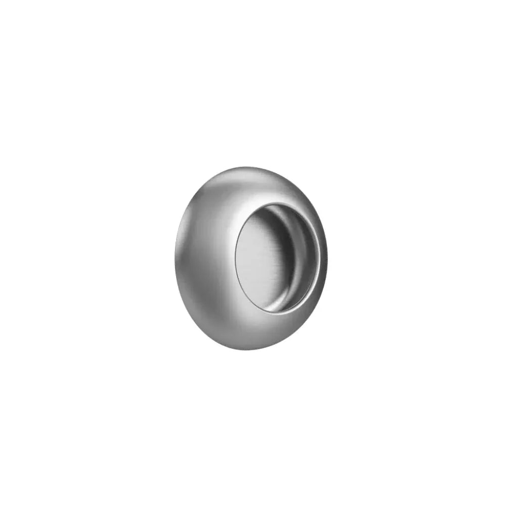 Silver cup-style cabinet knob on white background