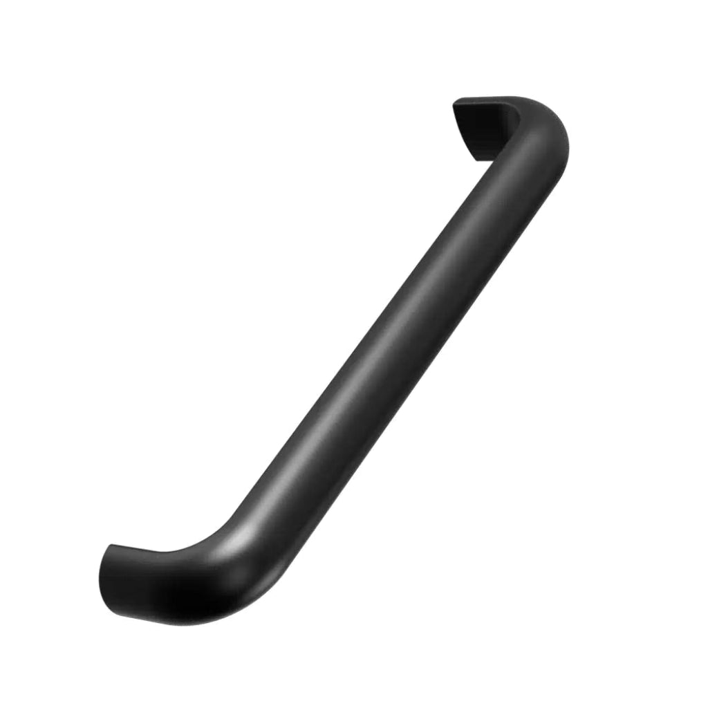 Black cabinet pull on white background