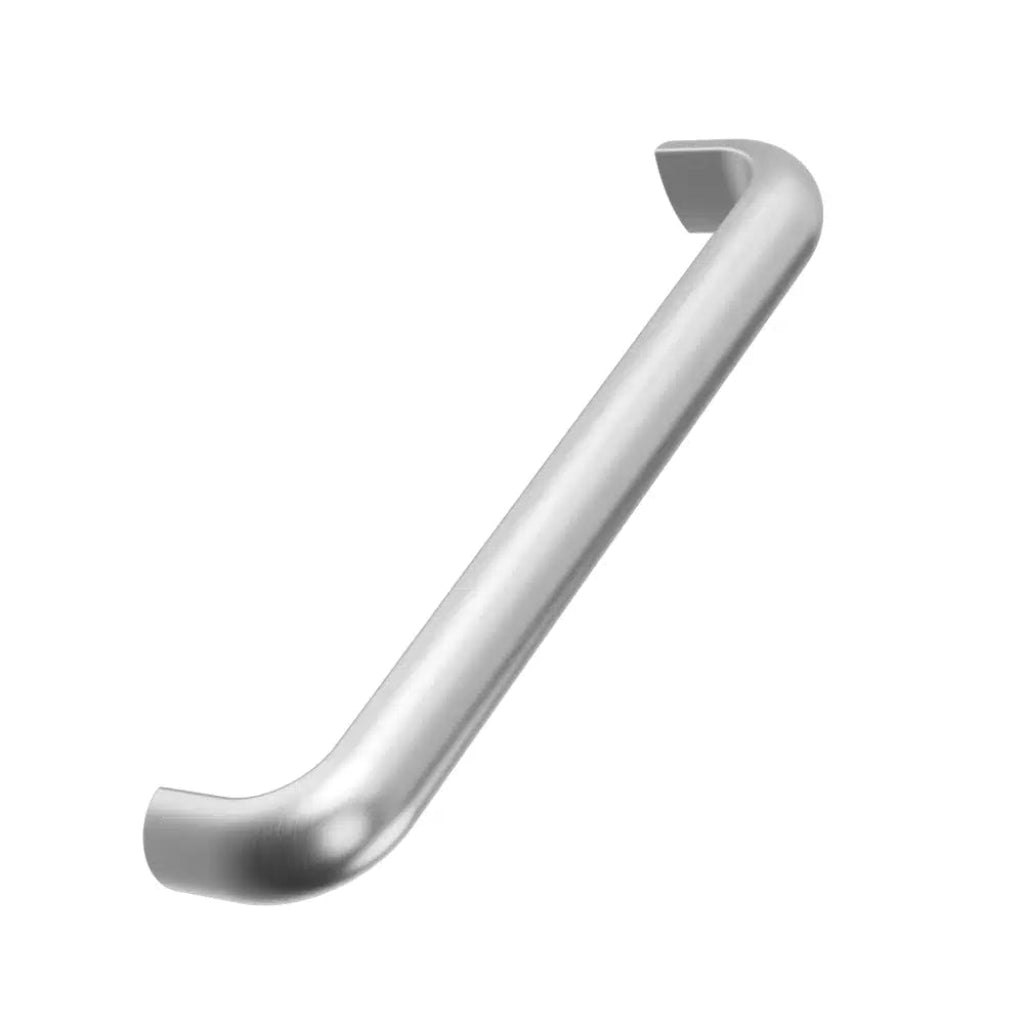 Silver cabinet pull on white background