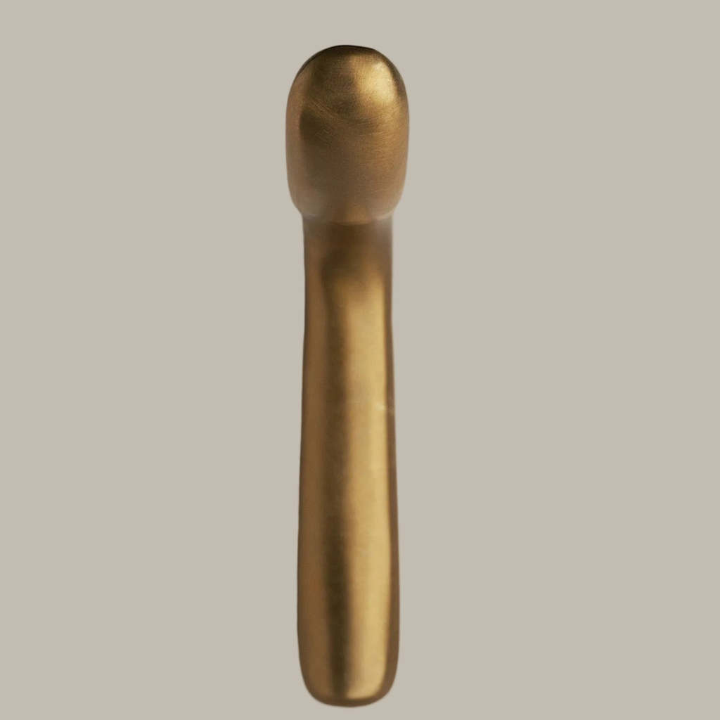 L shaped hook in amber brass, front view.