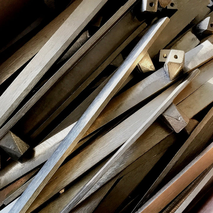 12" Cast Bronze Handles in the Geo series by contemporary hardware designer Shayne Fox. Made in Toronto.