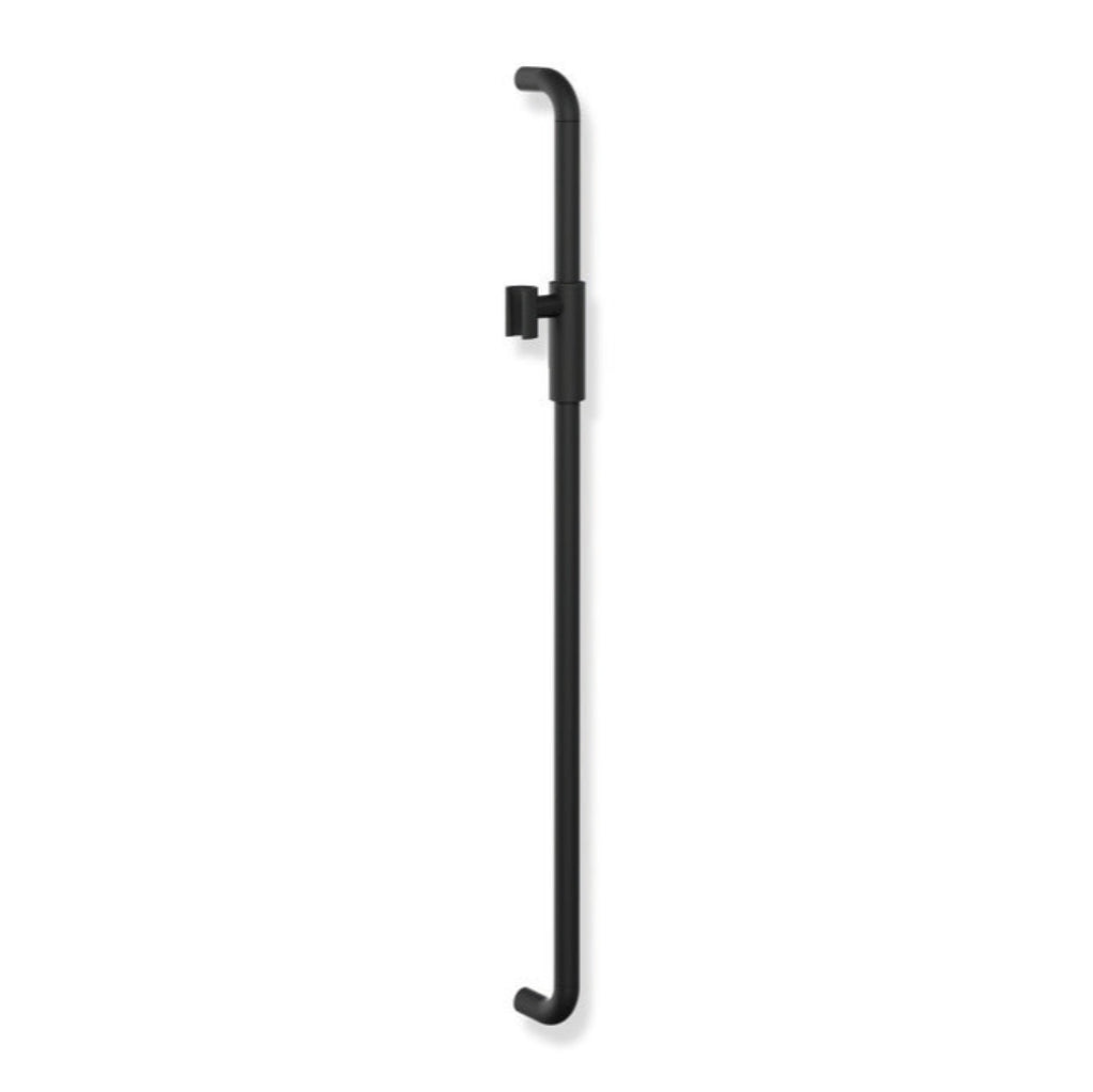 Polished chrome Hewi 480 shower rail with a magnetic shower head holder, a vertical wall bar.