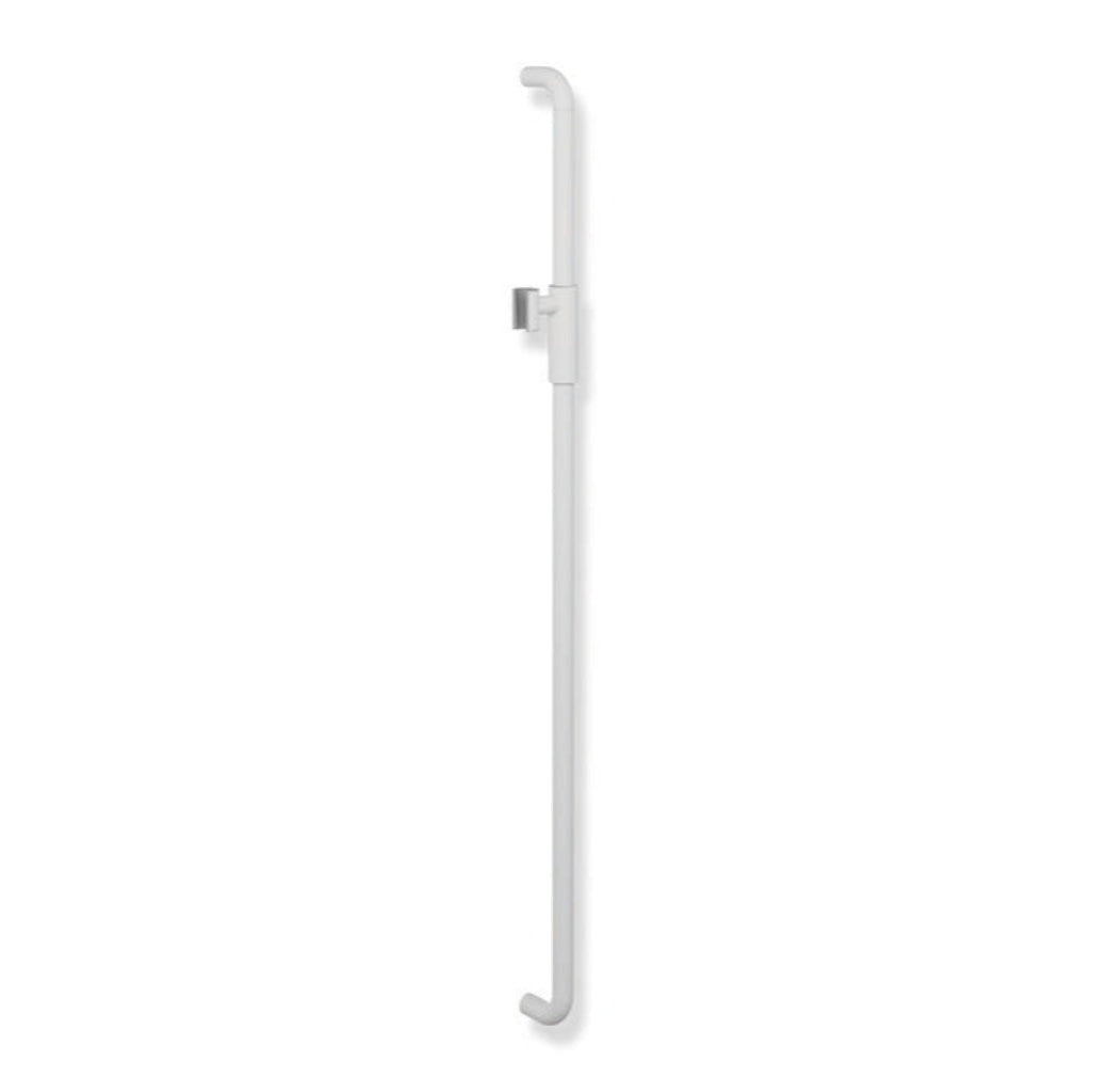 Polished chrome Hewi 480 shower rail with a magnetic shower head holder, a vertical wall bar.