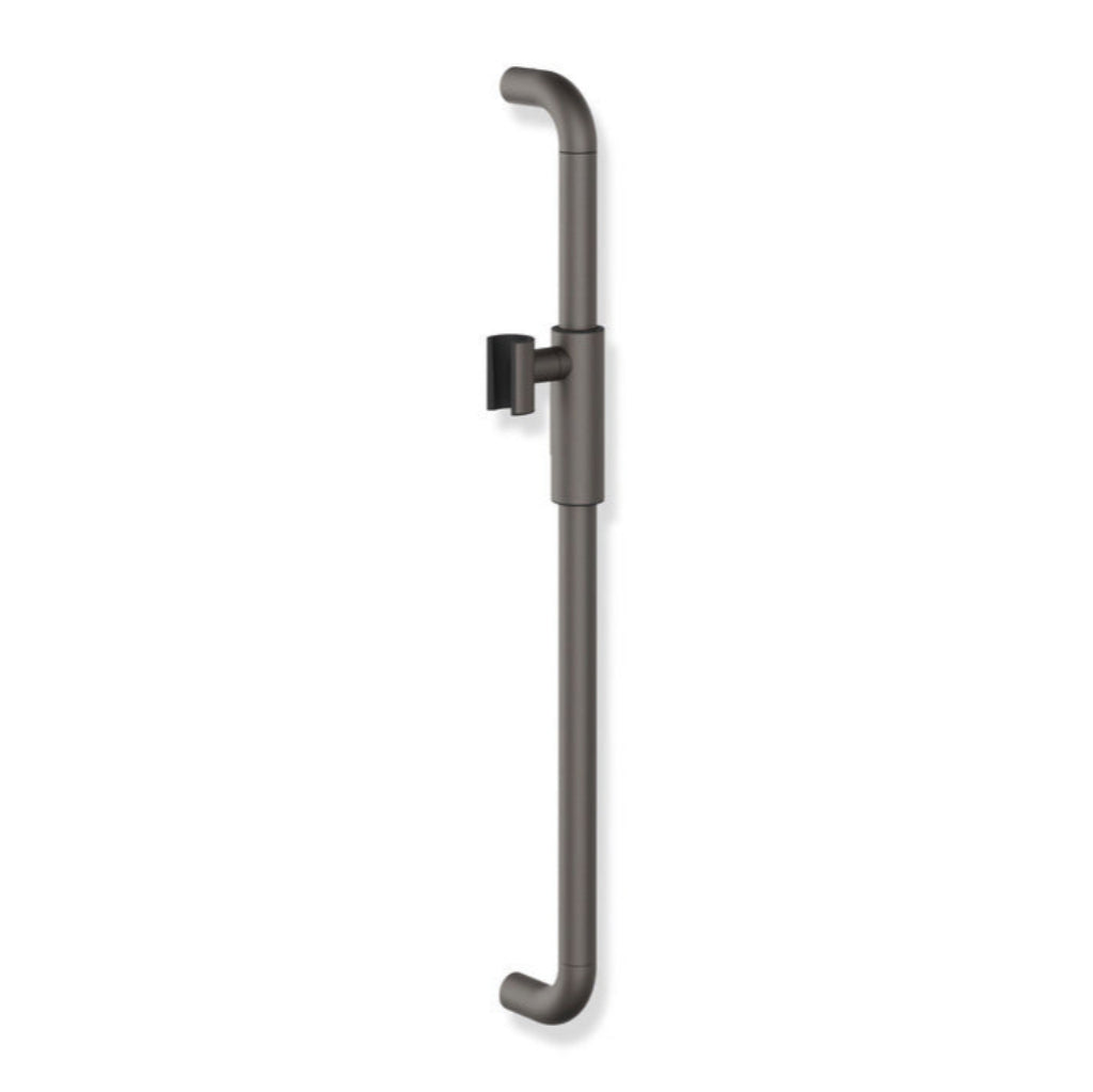 Polished chrome Hewi 480 shower rail with a magnetic shower head holder, a vertical wall bar.