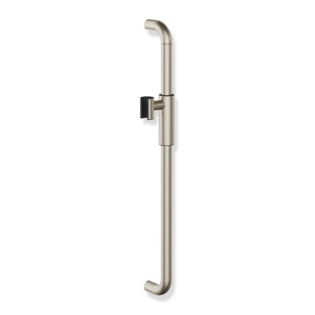 Polished brass Hewi 480 shower rail with a magnetic shower head holder, a vertical wall bar.