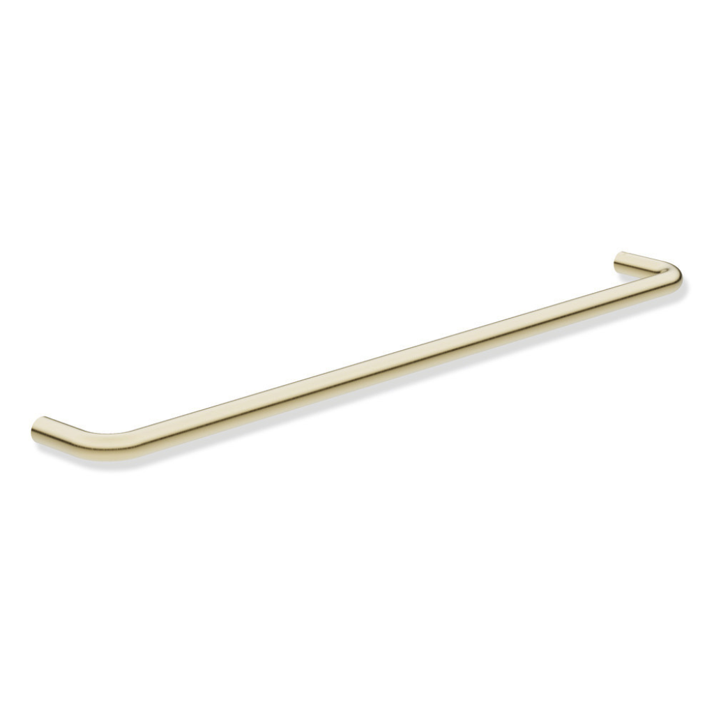 Polished brass Hewi 480 towel rail, a straight single bar on two wall posts.