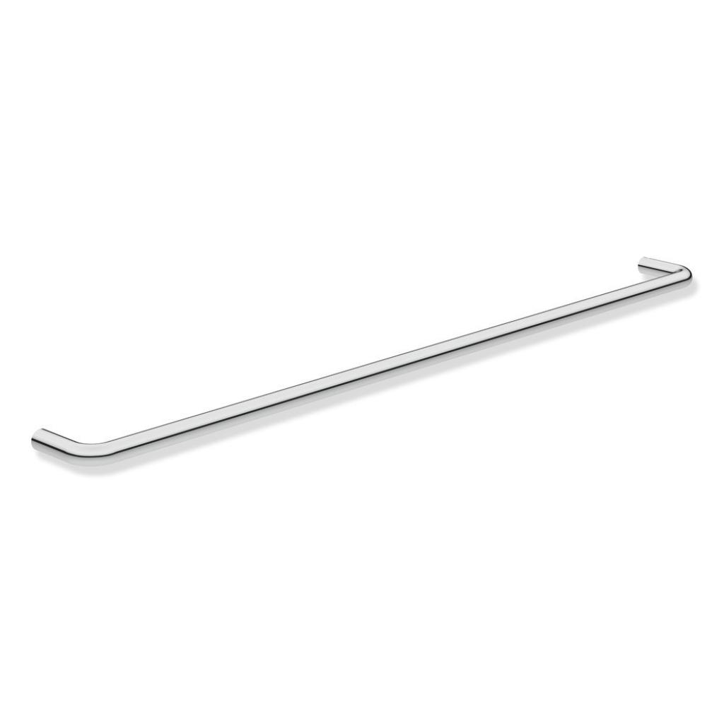 Satin nickel Hewi 480 towel rail, a straight single bar on two wall posts.