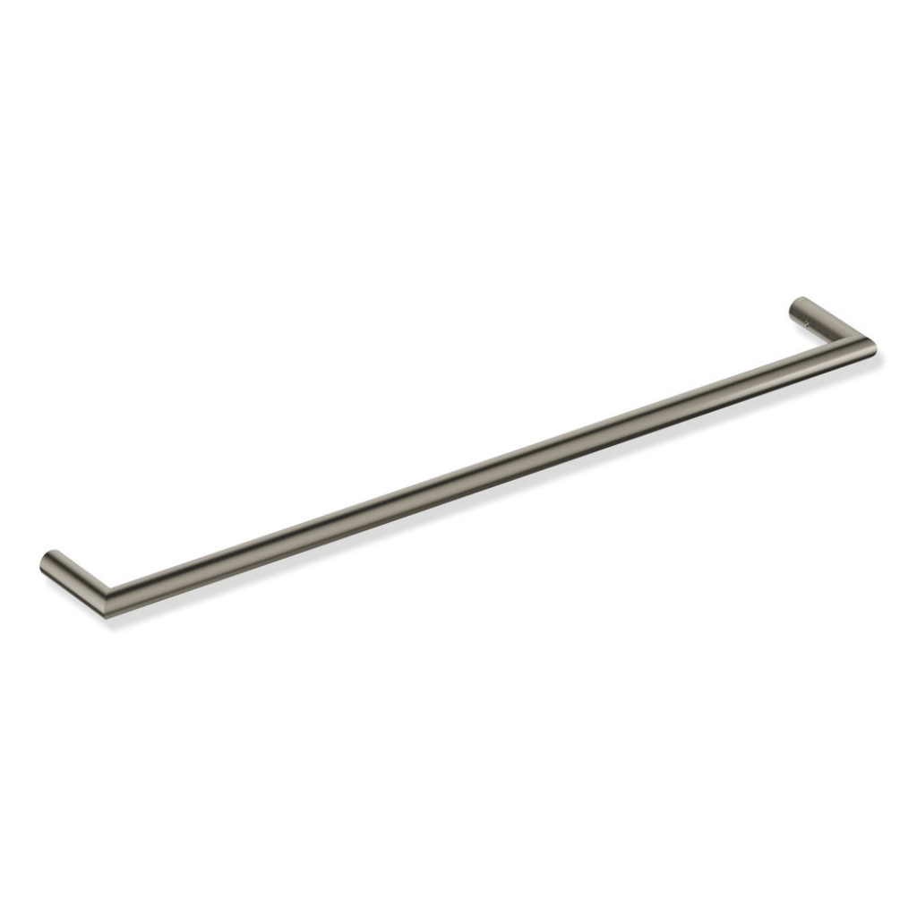 Black Hewi 900 bath towel rail, a long straight bar on two wall posts.