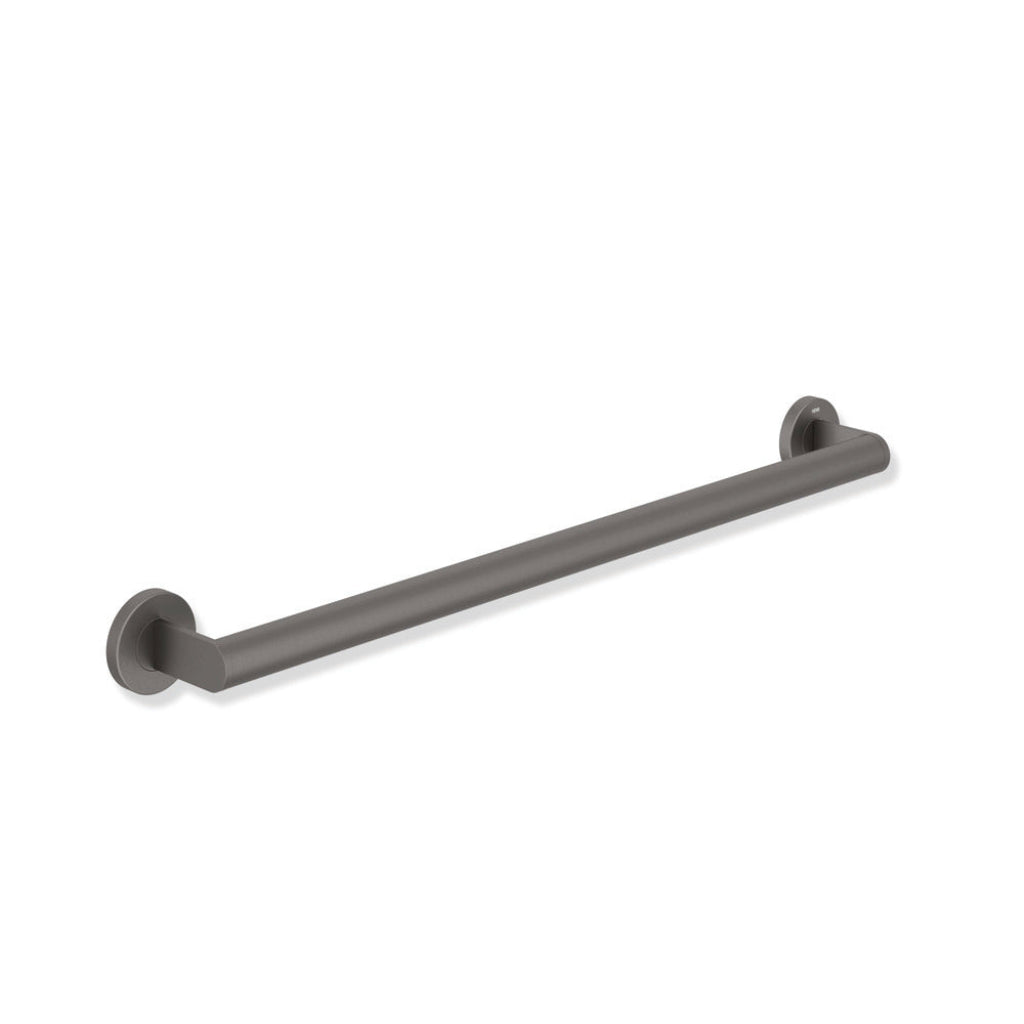 Satin nickel Hewi 900 ADA grab bar support rail, a straight round bar with wall flanges.