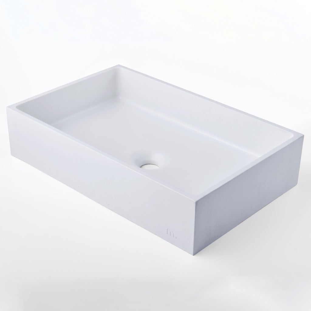 A mudd. concrete Jeker Basin on a white background.