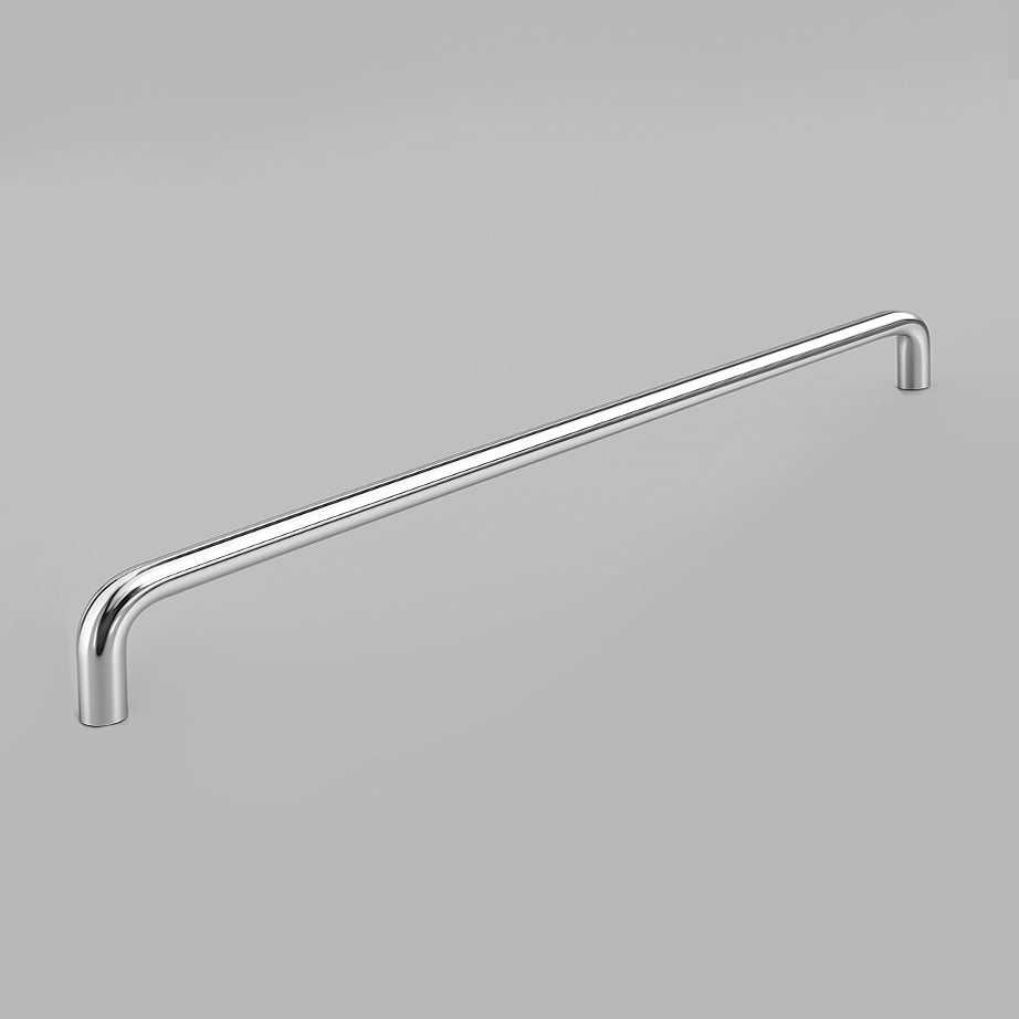 Satin stainless steel d line Knud straight cabinet handle, a long round bar.