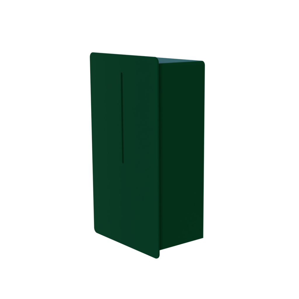 Green Dan Dryer LOKI sanitary bin, seen at an angle.