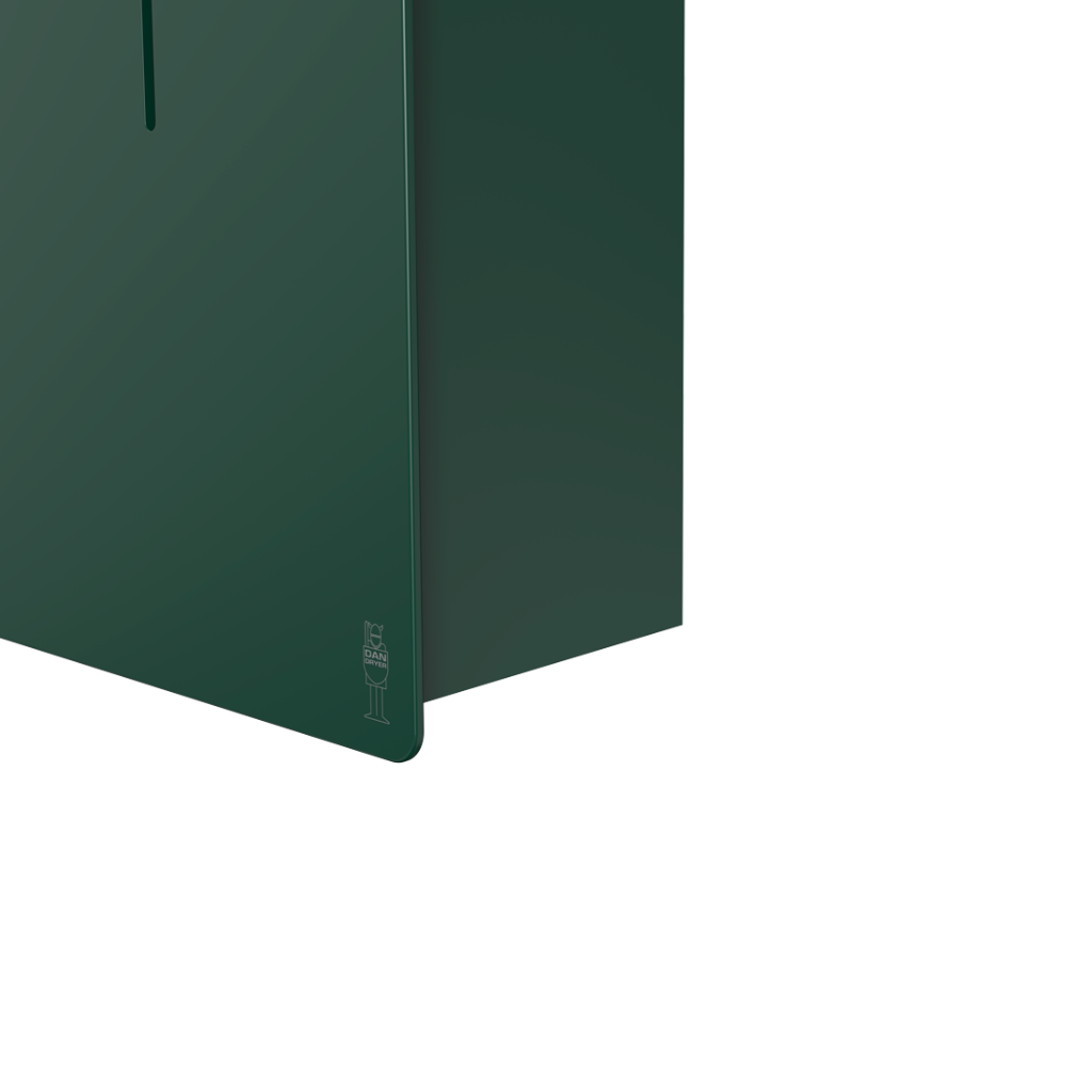 Green Dan Dryer LOKI sanitary bin, seen open.