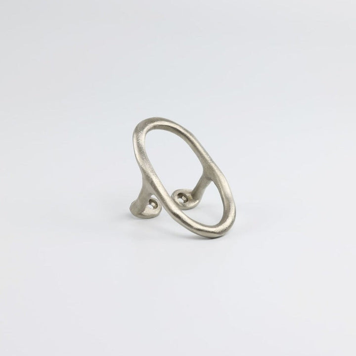 Satin Nickel casting Libre Forme No. 7 wall hook, cabinet pull, or curtain tie back designed as Jewelry hardware collection by Mi&Gei Edition.