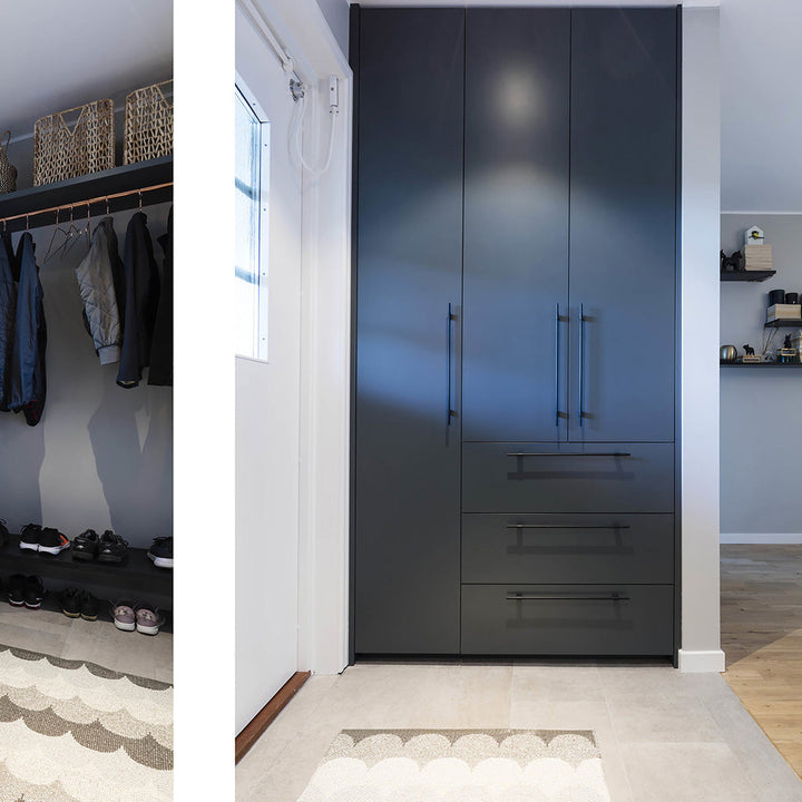 Linear and minimal cabinet pulls by Baccman and Berglund.