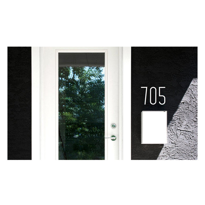 Modern mailbox and house numbers