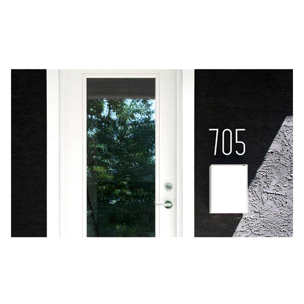 Modern mailbox and house numbers