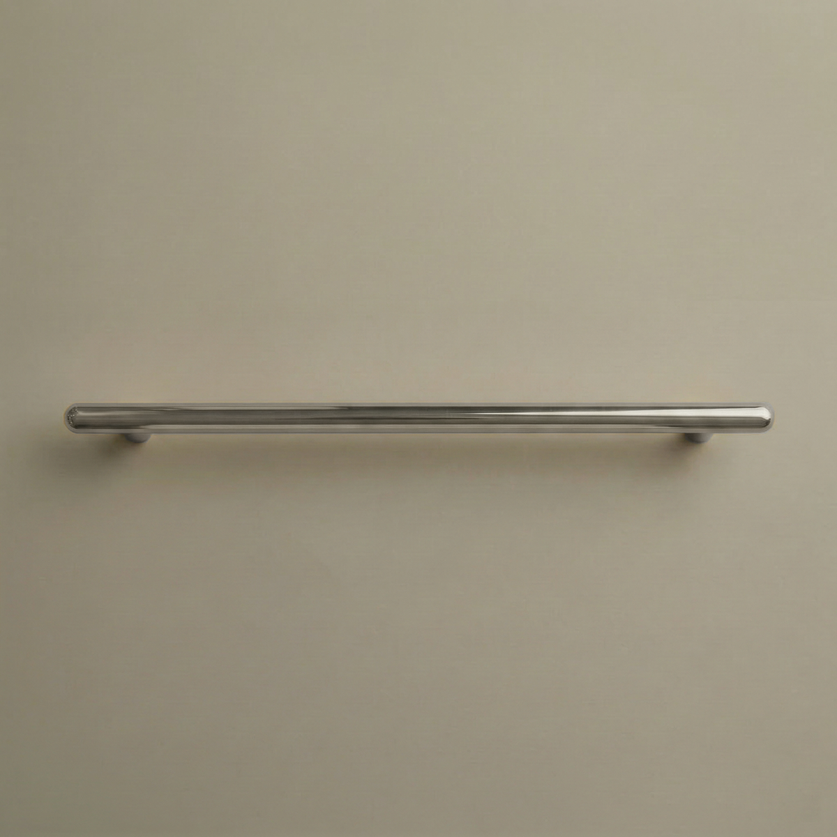 Satin stainless steel Chapman & Bose Mineral metal bar pull, a long round bar on posts.