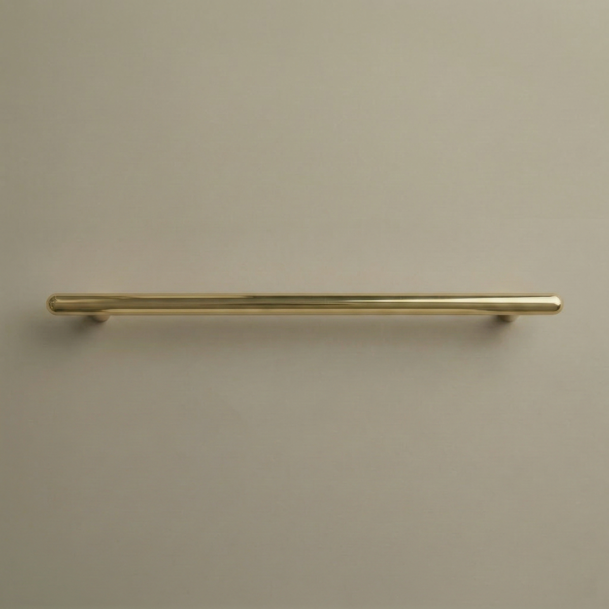 Satin brass Chapman & Bose Mineral metal bar pull, a long round bar on posts.