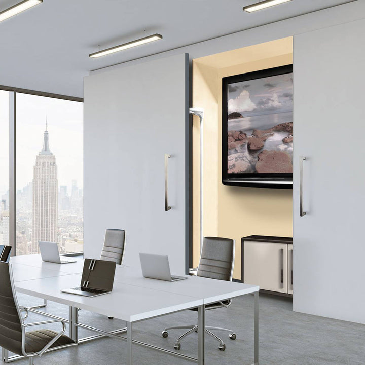 This soft close door hinge allows the door to smoothly swing out laterally in a tight radius. It is ideal for applications where space in front of the door opening is limited.  The door sits flush to the wall which gives it an exceptional, minimal look.