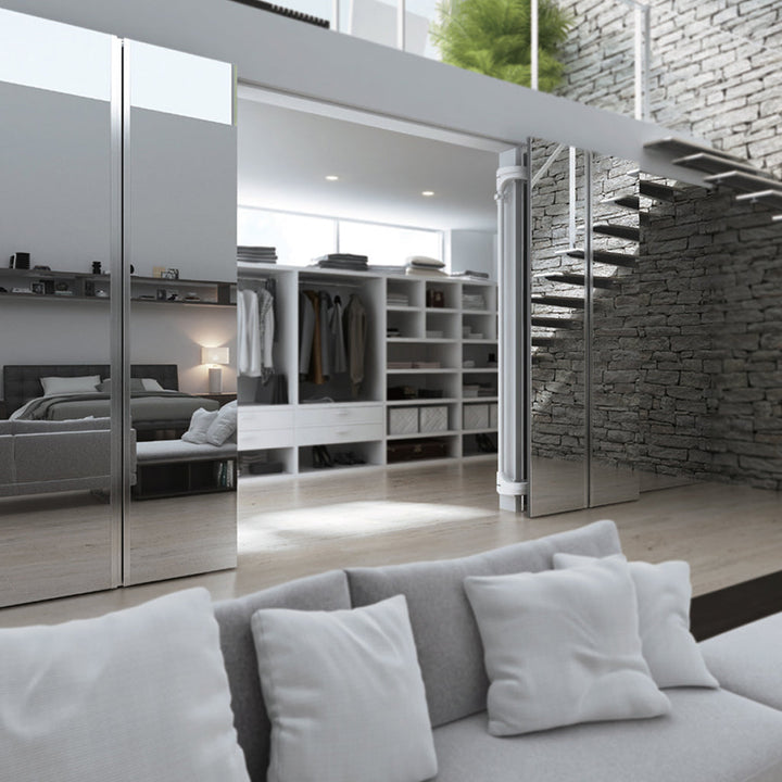 This soft close door hinge allows the door to smoothly swing out laterally in a tight radius. It is ideal for applications where space in front of the door opening is limited.  The door sits flush to the wall which gives it an exceptional, minimal look.
