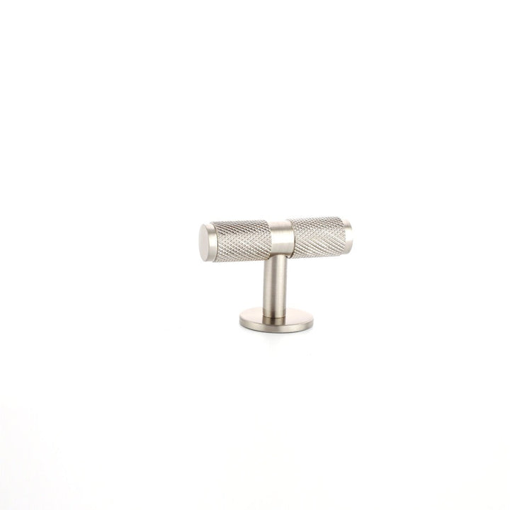 Phatom Knurled T-Bar Pull made from solid brass in satin silver, matte black and satin brass finishes.