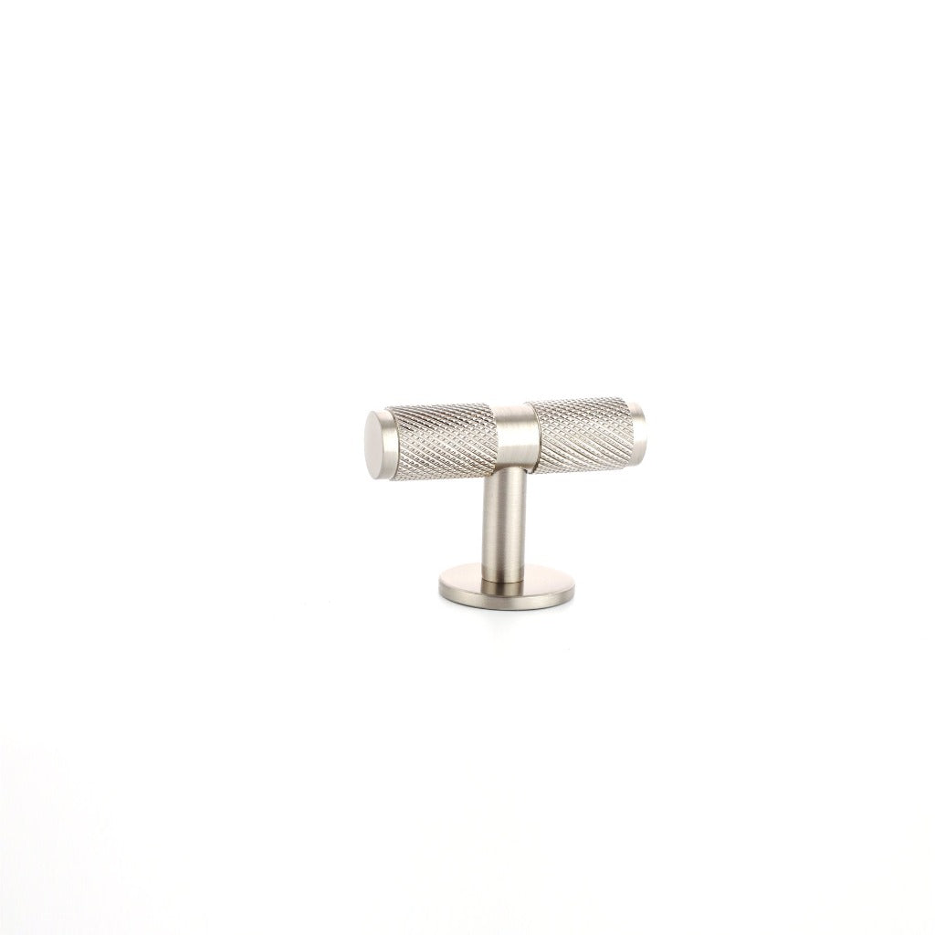 Phatom Knurled T-Bar Pull made from solid brass in satin silver, matte black and satin brass finishes.