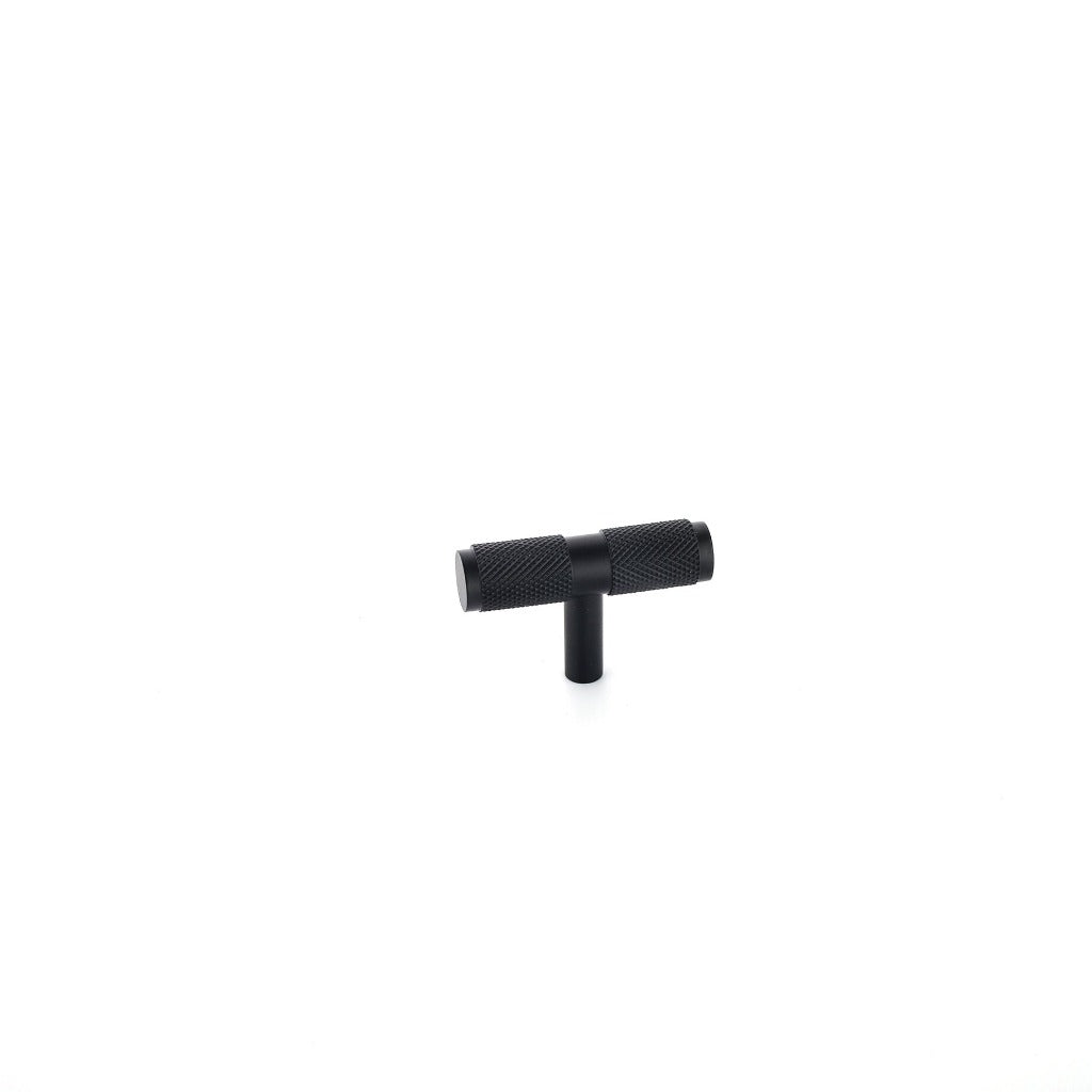Phatom Knurled T-Bar Pull made from solid brass in satin silver, matte black and satin brass finishes.
