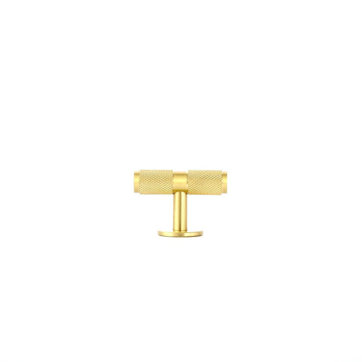 Phatom Knurled T-Bar Pull made from solid brass in satin silver, matte black and satin brass finishes.