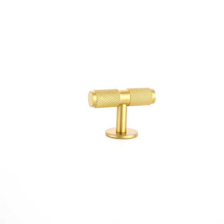 Phatom Knurled T-Bar Pull made from solid brass in satin silver, matte black and satin brass finishes.