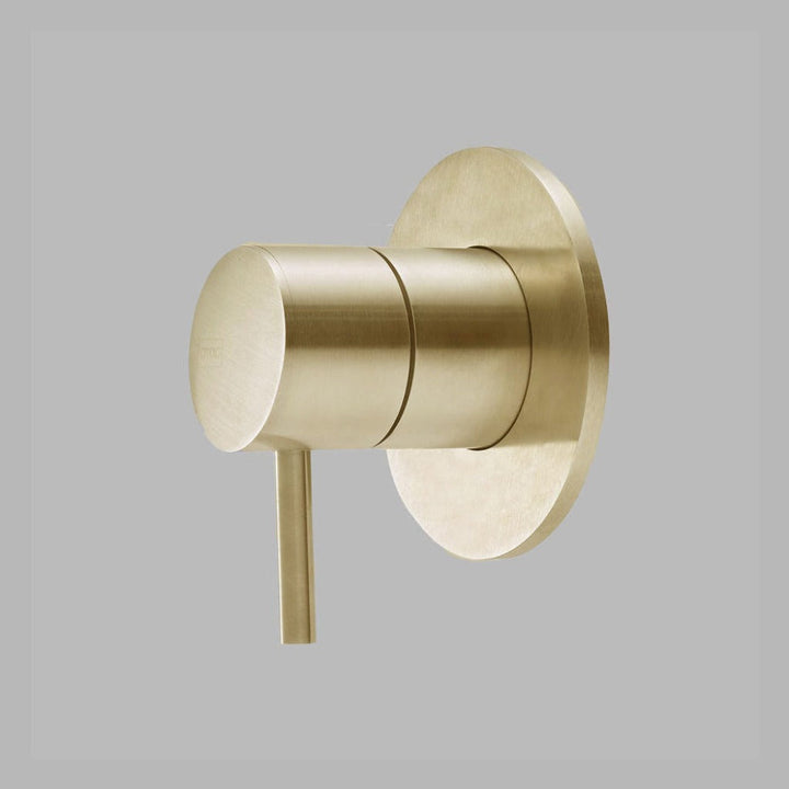 A dline circle thermostat in satin brass.