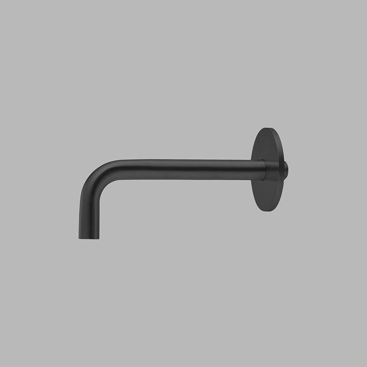 Gunmetal d line Qtoo wall-mounted tap spout, a slim curved spout on a round rose.