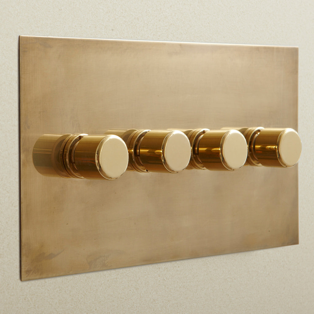 Forbes & Lomax rotary dimmer knob on a metal plate.