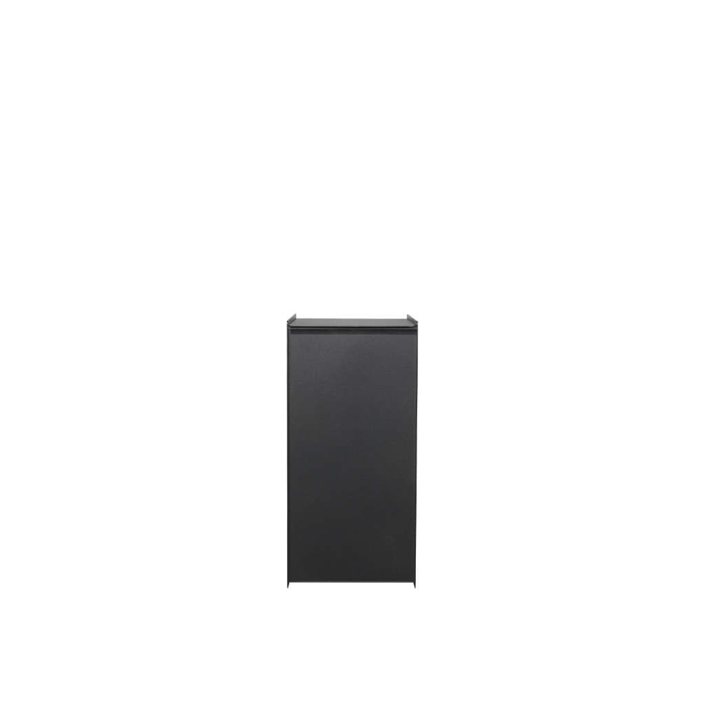 Ferm Living Sama Bin in black powder-coated steel with a minimalist, sculptural design and a practical lid.