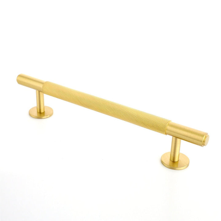 Specter Knurled Cabinet Pull in brass, silver and black