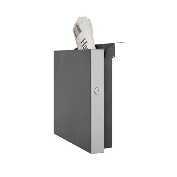 Modern gray mailbox.