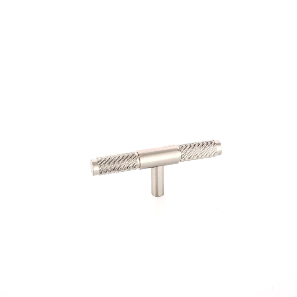 Wraith Knurled T-Bar Pull made from solid brass and finished in matte black, satin brass and satin silver