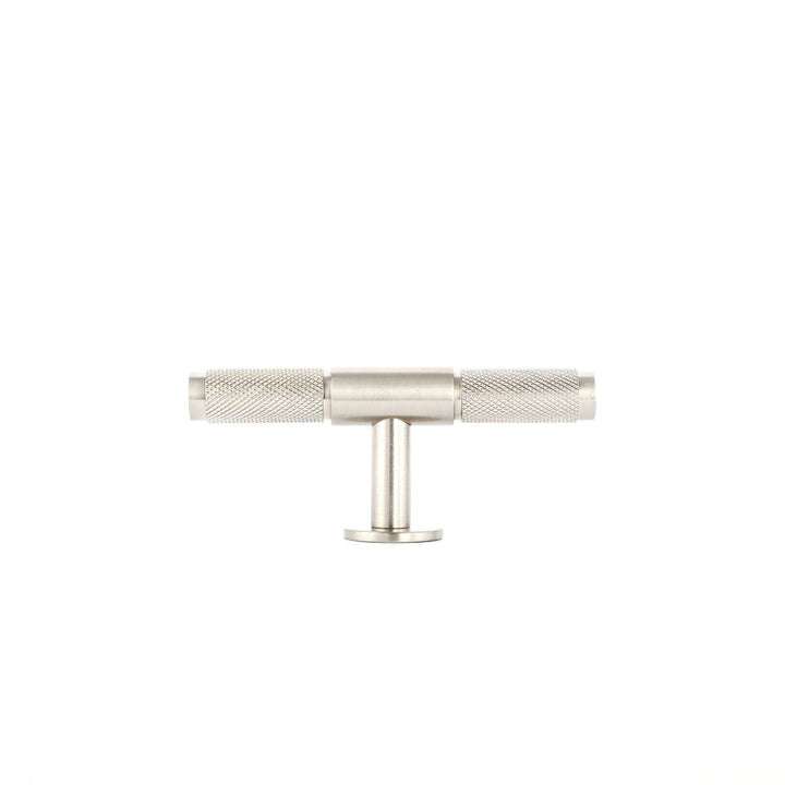 Wraith Knurled T-Bar Pull made from solid brass and finished in matte black, satin brass and satin silver