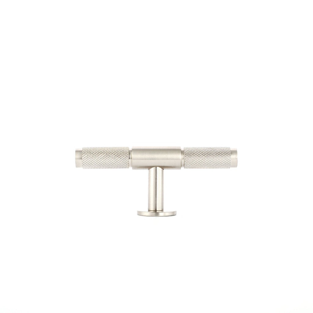 Wraith Knurled T-Bar Pull made from solid brass and finished in matte black, satin brass and satin silver